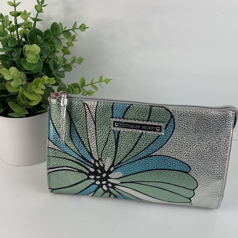 Victoria Secret silver (multi colors) metallic zip cosmetic bag